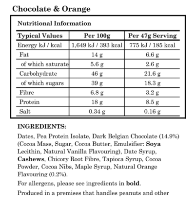 Elevate Chocolate and Orange Protein Bar Ingredients and Nutritional Details